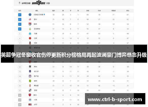 英超争冠冬窗收官伤停更新积分榜格局再起波澜豪门博弈悬念升级